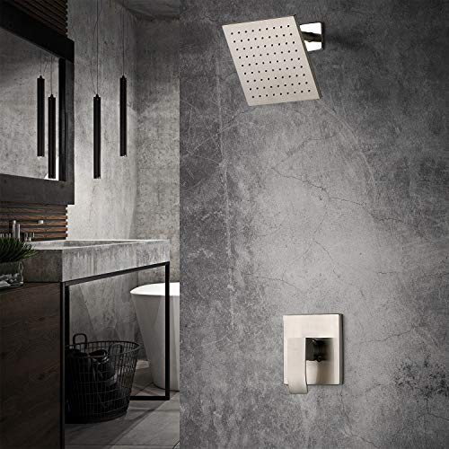 SOKA Shower Faucet Set with 8 Inch Rainfall Shower Head Bathroom Rainfall Shower System Single Function Shower Trim Kit with Rough-In Valve Pressure Balance Square Shower Head Brushed Nickel - Image 3