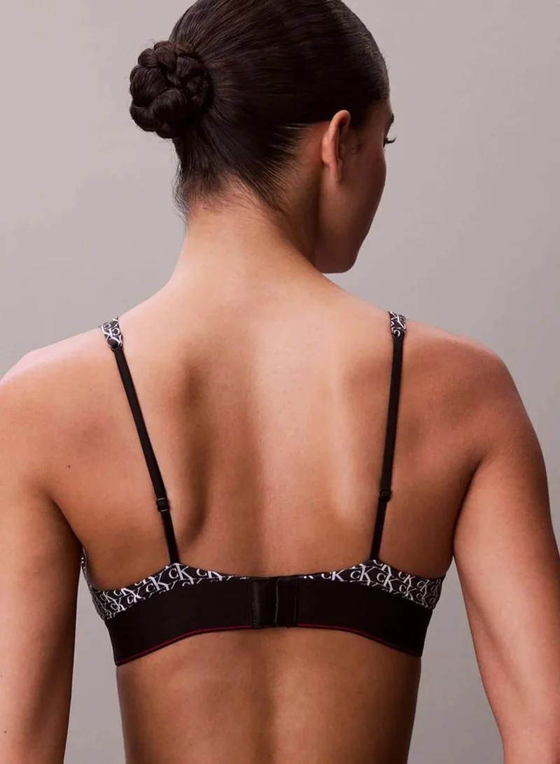 Calvin Klein MINI STEPPING LOGO BLACK Triangle Bralette - Graphic Monogram Microfibre Stretch for Women | Best Price UAE