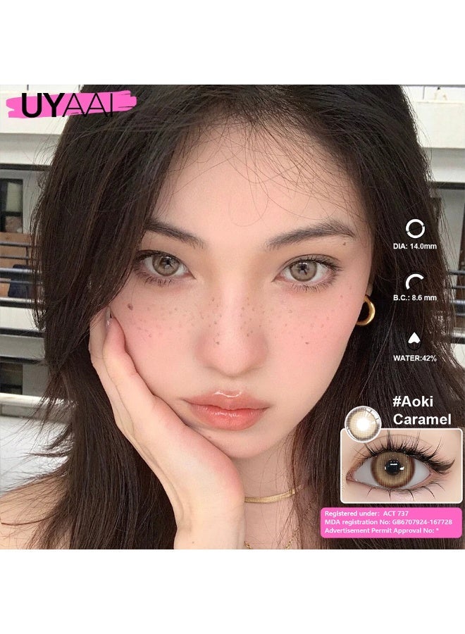 يواي عدسات لاصقة ملونة سنوية باللون البني الكراميل من أوكي - عدسات تجميلية للجنسين - عدسات موضة طبيعية - محتوى الرطوبة 42% - Image 2