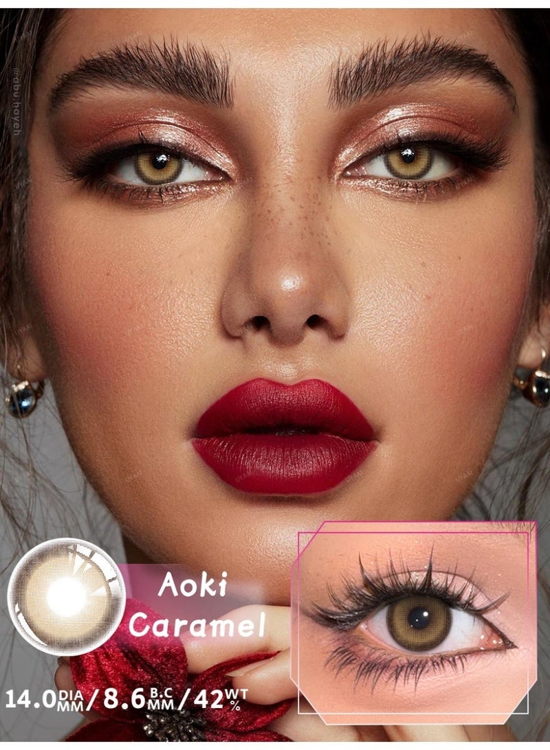 UYAAI Aoki Caramel Brown Lenses Yearly Colored Contact Lenses, Unisex Cosmetic Contact Lenses, Natural Fashion Lenses, 42% Water - Image 1