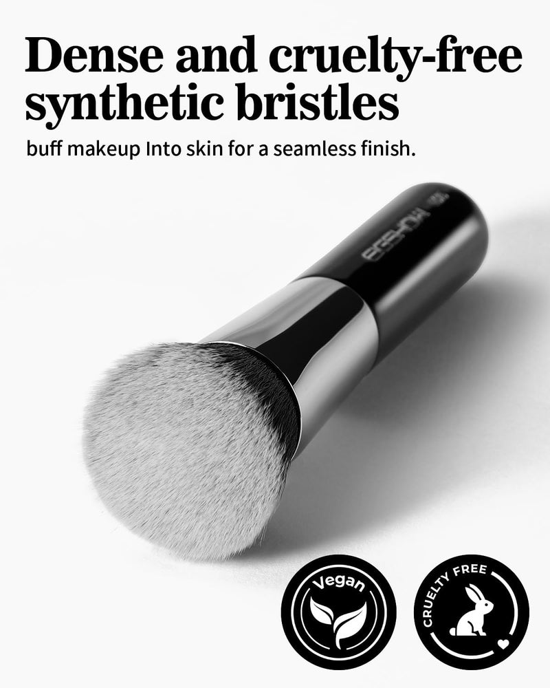 EIGSHOW Flat Top Kabuki Foundation Brush, Dense Synthetic Bristles for Liquid, Cream, Powder, Streak-Free Blending, Compact Travel Size & Precision Control (F675-Black) - Image 2