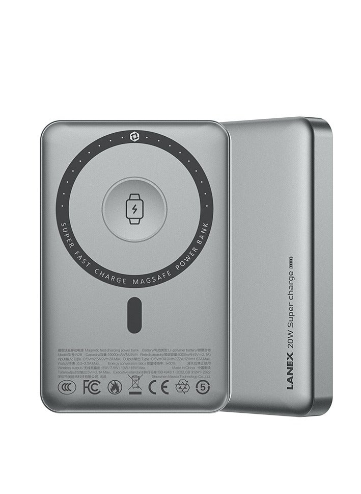 lanex N28 Wireless Power Bank 10,000mAh Fast Charging Portable Charger Multi-charging for devices such as smartphones, tablets, Bluetooth gaming devices, smartwatches, and more Compact and portable design provides instant power to charge your devices anytime, anywhere Space Grey - Image 1