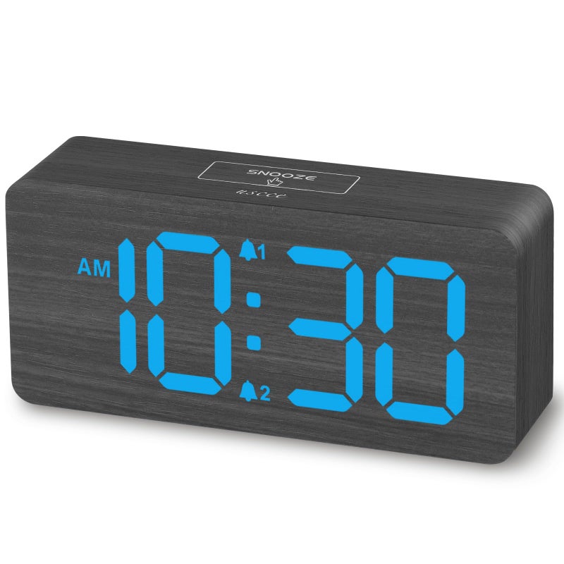 uscce Wooden Digital Alarm Clocks for Bedrooms: Dimmable Dual Alarm Clock with Large Numbers for Bedside Desk - Loud Alarm for Heavy Sleepers with Volume Control - Wood Decor & Gifts - Image 1