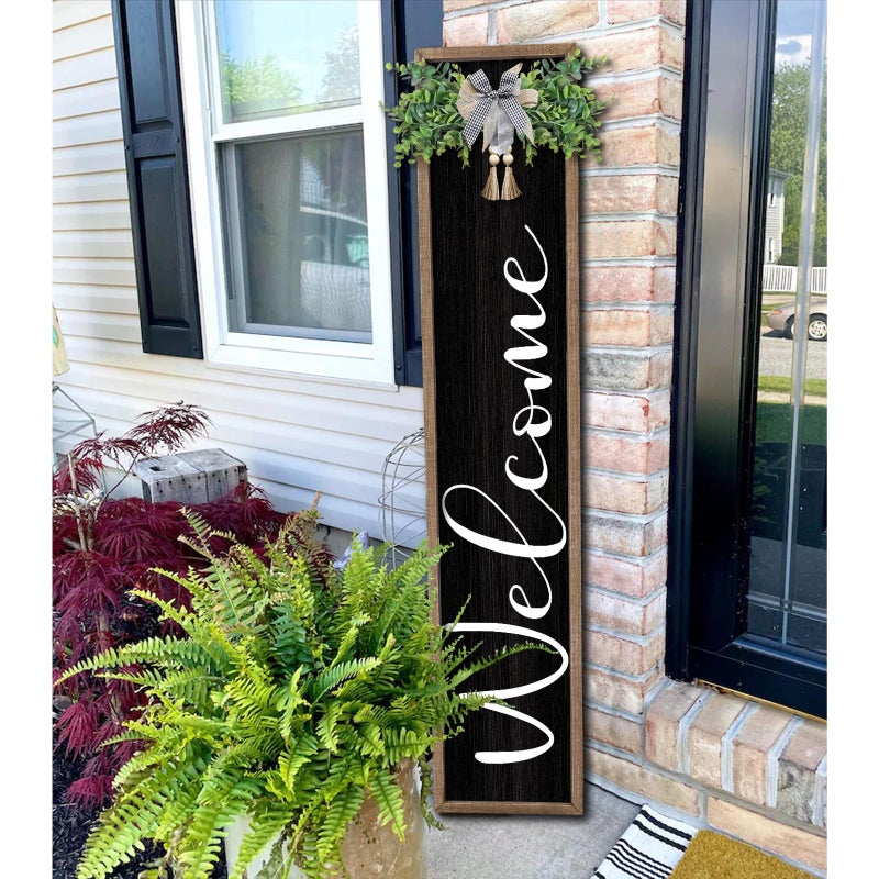 Surfapans Welcome Sign for Front Porch Standing 45"X9" Large Outdoor Decor Rustic Vertical Leaner Wood Frame Porch Tall Welcome Signs for Farmhouse Outside Front Door Decorations (Wood Black) - Image 1