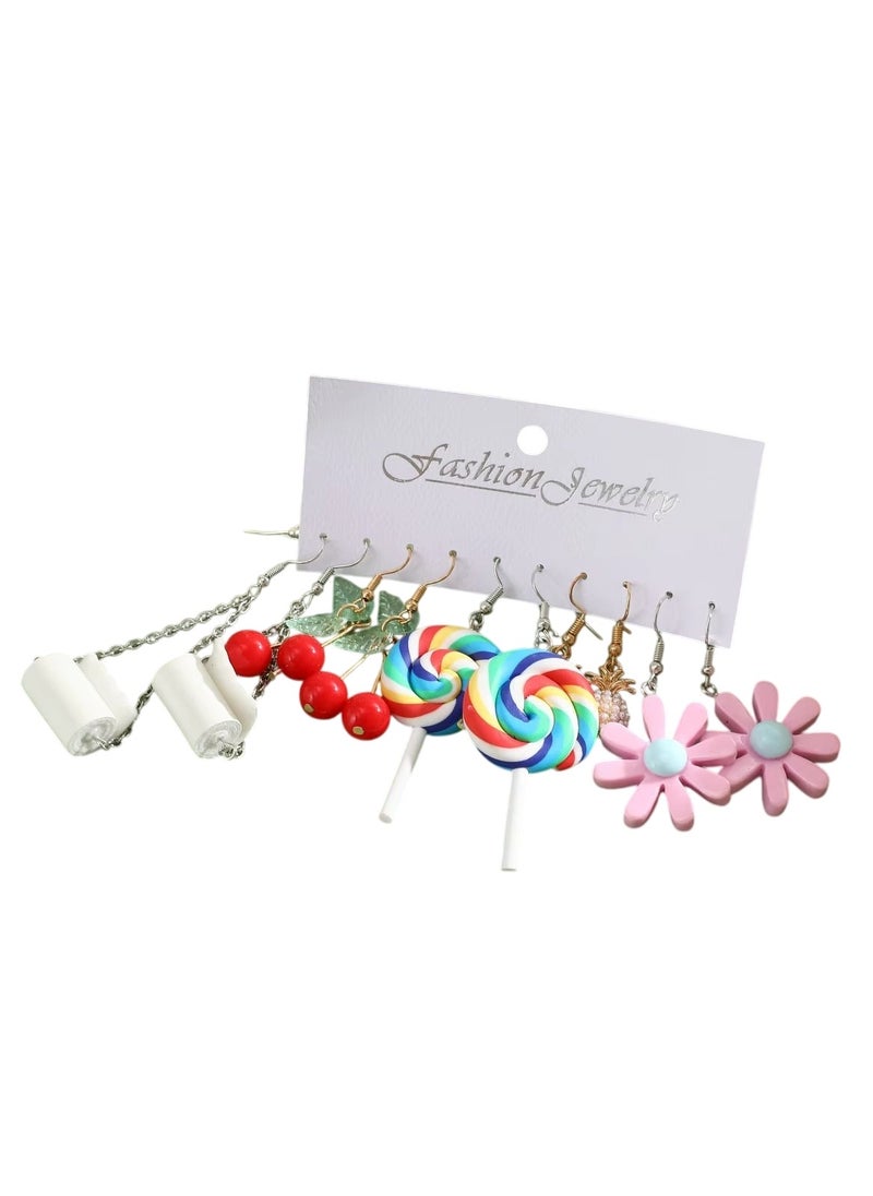 Huitich 5-Piece Cute & Quirky Fashion Earring Set Fun Multicolour Jewelry for Women & Girls  - Image 1