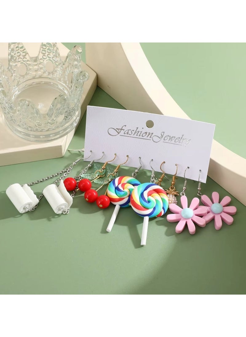 Huitich 5-Piece Cute & Quirky Fashion Earring Set Fun Multicolour Jewelry for Women & Girls  - Image 3