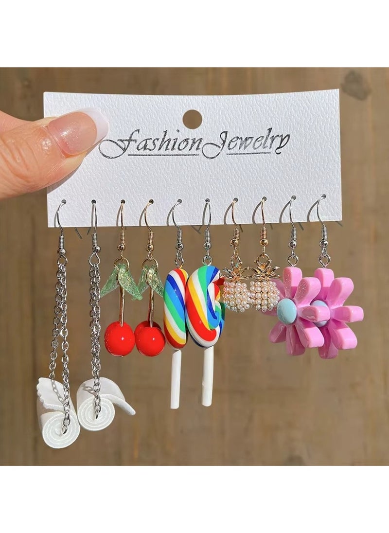 Huitich 5-Piece Cute & Quirky Fashion Earring Set Fun Multicolour Jewelry for Women & Girls  - Image 2