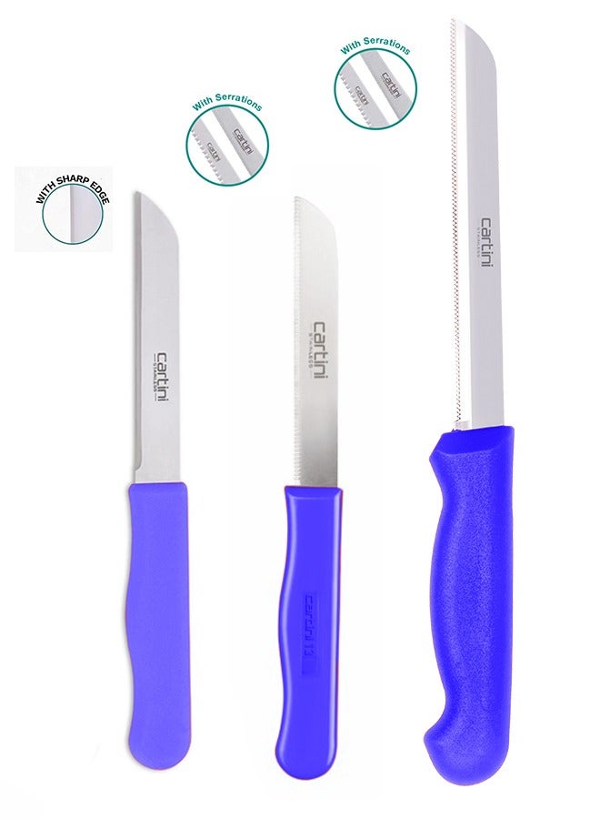 Godrej Cartini Godrej Cartini Stainless Steel Ultra Edge Knives Set of 3 Pieces -Blue  - Image 1