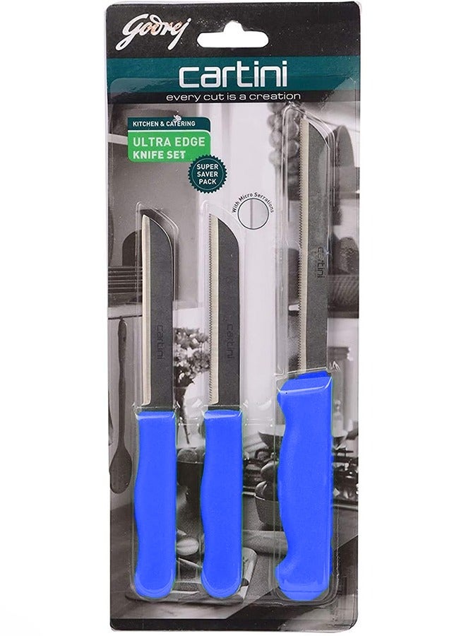 Godrej Cartini Godrej Cartini Stainless Steel Ultra Edge Knives Set of 3 Pieces -Blue  - Image 3