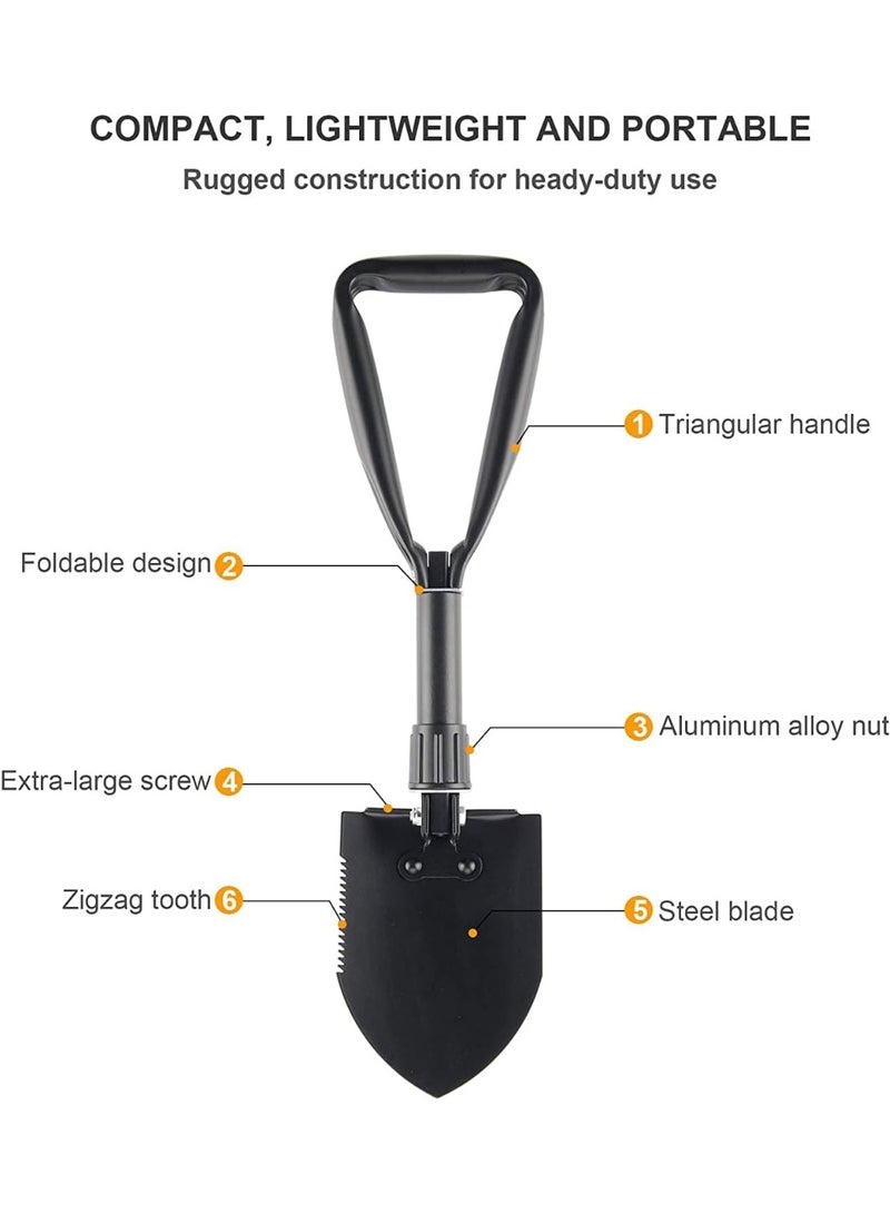 Festive Gallery Collapsible Shovel, Heavy Duty Foldable Shovel, Camping Shovel and Pickax, Entrenching Tool for Gardening, Camping, Mud&Snow, Off Road, Portable Car Emergency kit Black - Image 5