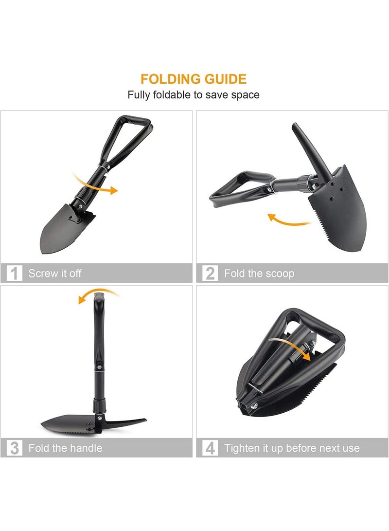 Festive Gallery Collapsible Shovel, Heavy Duty Foldable Shovel, Camping Shovel and Pickax, Entrenching Tool for Gardening, Camping, Mud&Snow, Off Road, Portable Car Emergency kit Black - Image 2