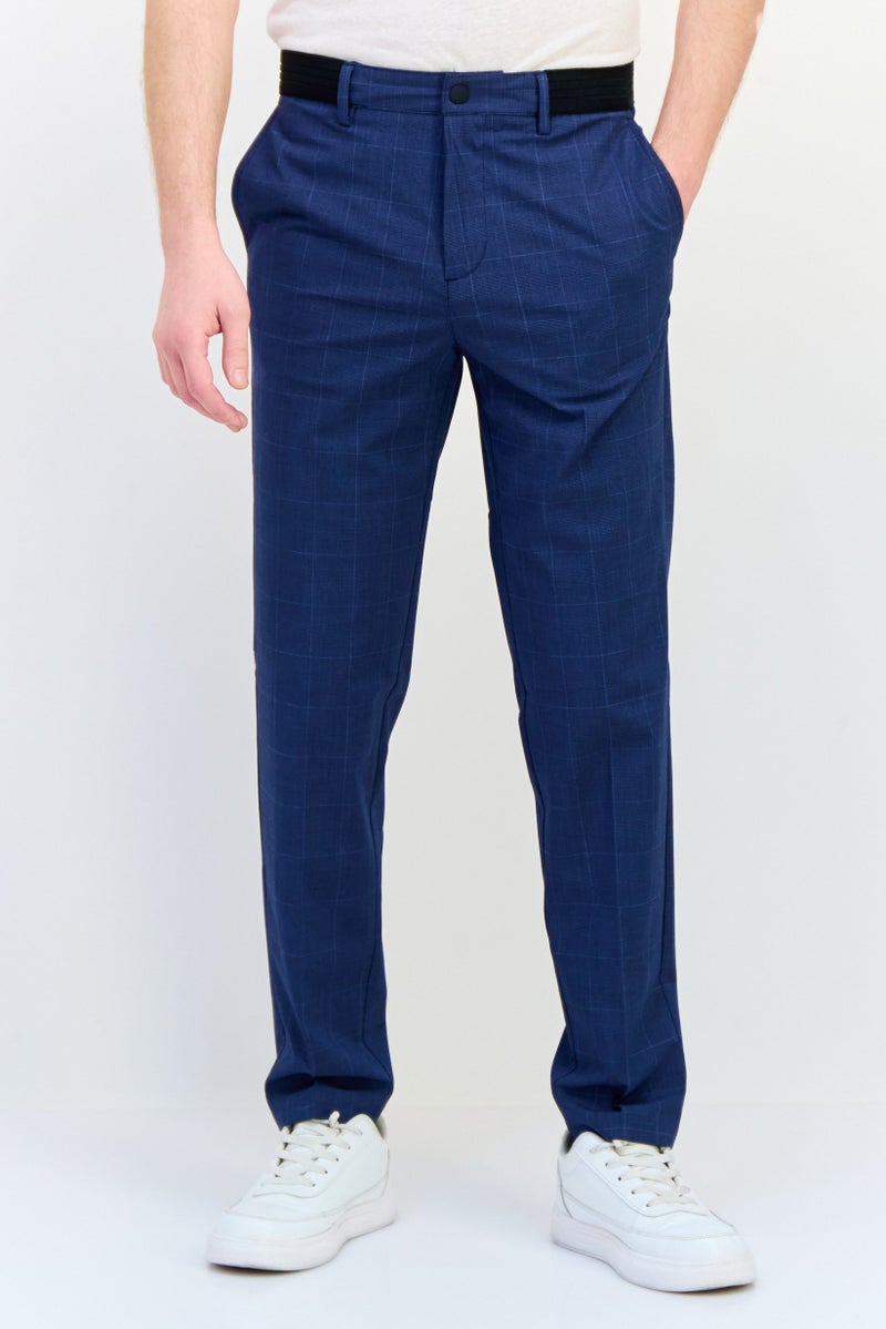 Celio Men Regular Fit Plaid Straight Leg Pants, Navy  - Image 1