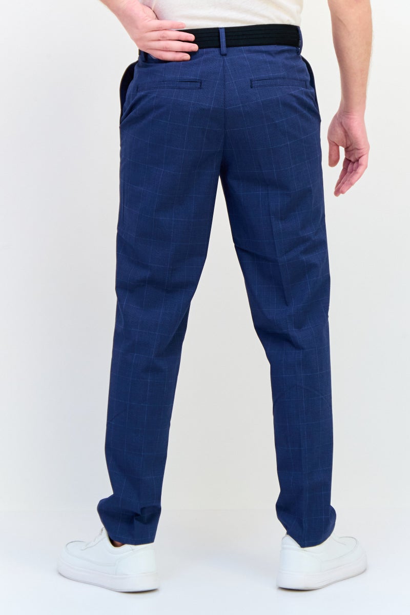 Celio Men Regular Fit Plaid Straight Leg Pants, Navy  - Image 3