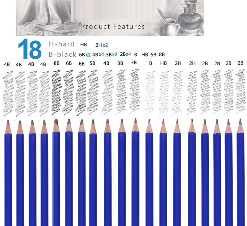 Corslet 28 Pc Drawing Pencils Sketch Pencil Set Art Supplies Set for Kids Adults Beginners Professional Sketching Kit Art Graphite Charcoal Pencil Blending Stump Drawing Kit Shading Pencils Set - Image 3