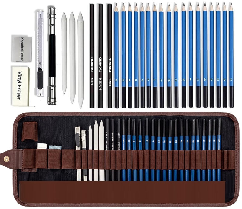Corslet 28 Pc Drawing Pencils Sketch Pencil Set Art Supplies Set for Kids Adults Beginners Professional Sketching Kit Art Graphite Charcoal Pencil Blending Stump Drawing Kit Shading Pencils Set - Image 1