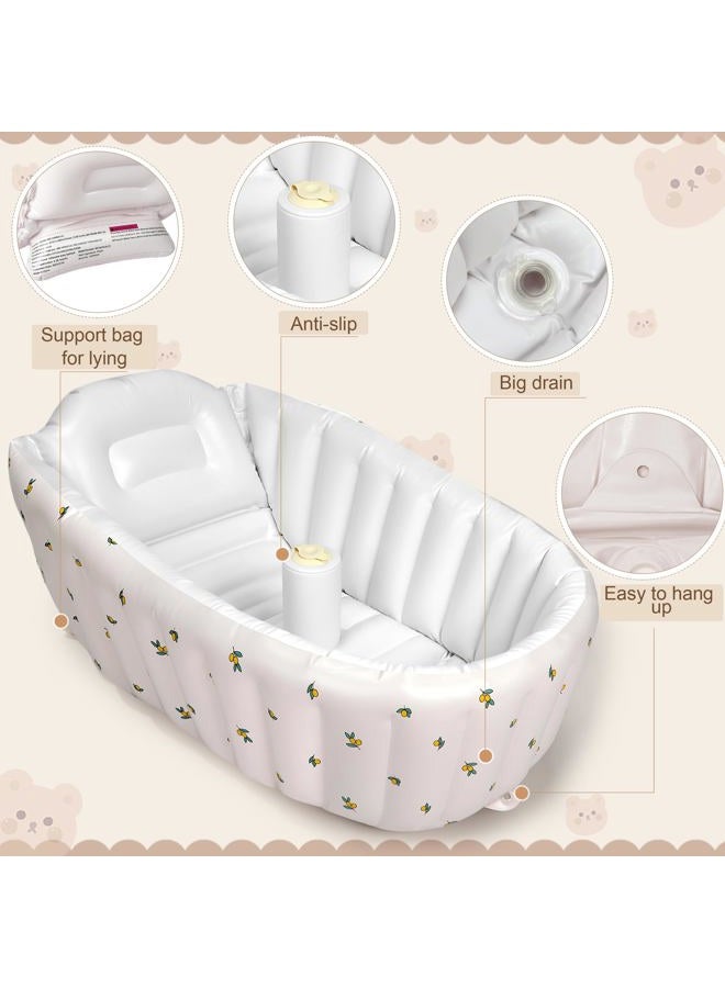 Mink Inflatable Baby Bathtub with Built-in Air Pump, Newborn to Toddler Bath Tub,Portable Travel Shower Basin with Back Support, Deflates and Folds Easily (Olive Bath) - Image 4