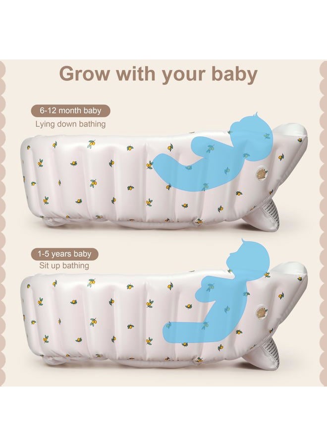Mink Inflatable Baby Bathtub with Built-in Air Pump, Newborn to Toddler Bath Tub,Portable Travel Shower Basin with Back Support, Deflates and Folds Easily (Olive Bath) - Image 2