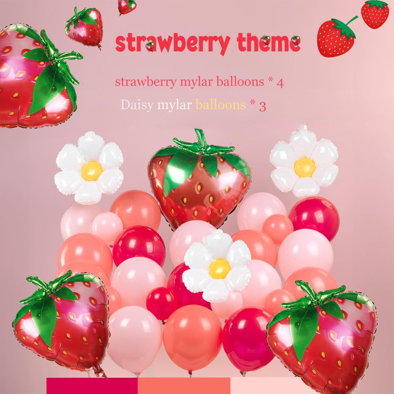 Yeewaka Strawberry balloon garland arch kit 130pcs Red Pink with Strawberry and Daisy mylar balloon for girl baby shower berryfirst 1st birthday Two sweet groovy theme Birthday decorations - Image 4