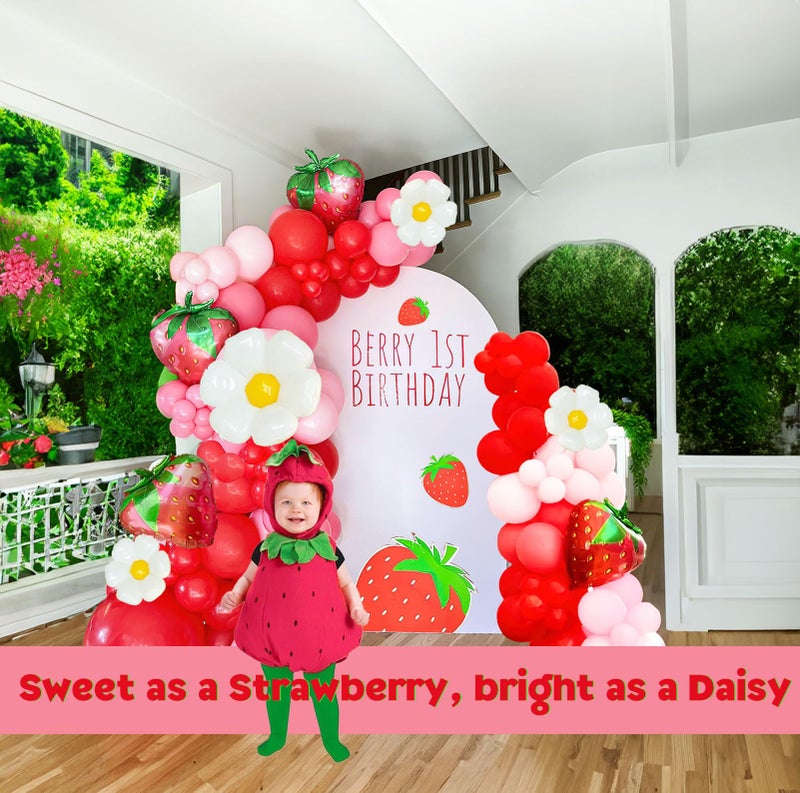 Yeewaka Strawberry balloon garland arch kit 130pcs Red Pink with Strawberry and Daisy mylar balloon for girl baby shower berryfirst 1st birthday Two sweet groovy theme Birthday decorations - Image 2