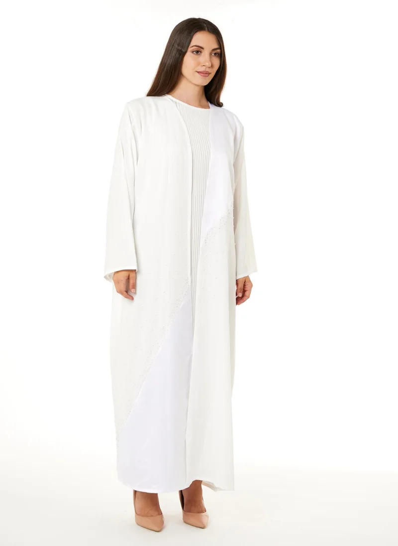 مويستريت MOiSTREET White Rotana Shimmer Hand Embellished Abaya