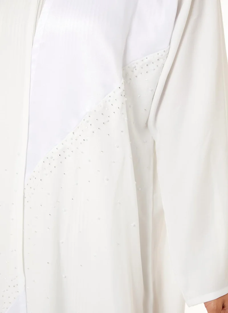 Moistreet MOiSTREET White Rotana Shimmer Hand Embellished Abaya