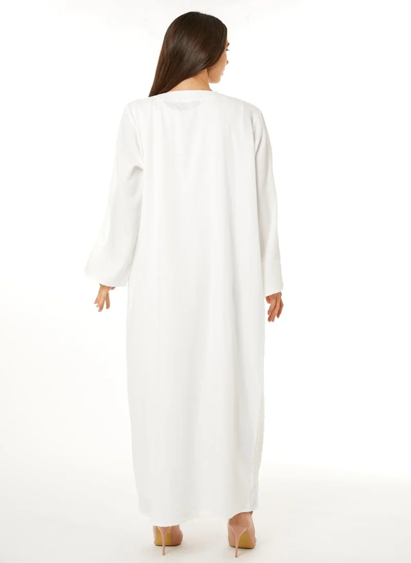 Moistreet MOiSTREET White Rotana Shimmer Hand Embellished Abaya