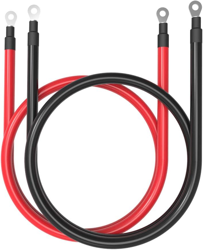 SHIERLENG كابلات بطارية 6 AWG 12" 6 قياس حمراء + سوداء مجموعة أسلاك محول طاقة نحاسية نقية للطاقة الشمسية، RV، سيارة، قارب، سيارات، بحرية، دراجة نارية مع لقم 3/8" (1 قدم) - Image 1