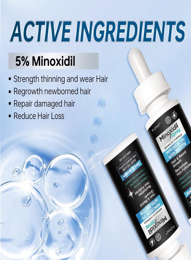 FUZYAT 5% Minoxidil Hair Regrowth Treatment Serum for Men and Women, Biotin & Castor Oil Enriched Hair Regrowth Treatment, Strengthens Weak Roots, Repairs Thinning Hair, 60ml x 2pcs - Image 2