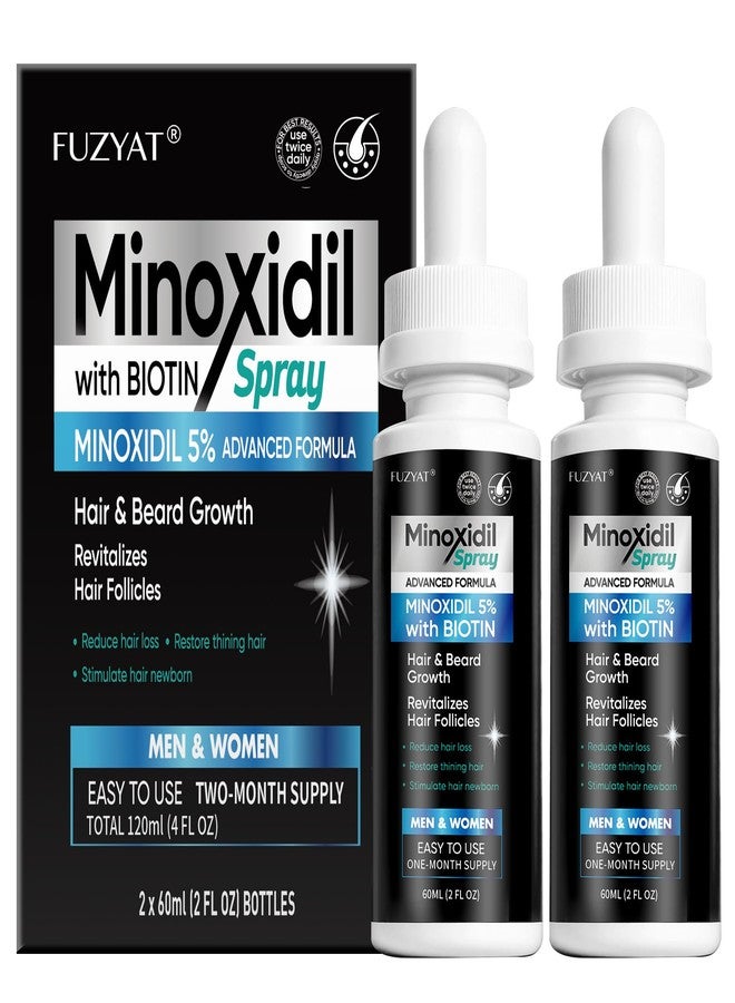 FUZYAT 5% Minoxidil Hair Regrowth Treatment Serum for Men and Women, Biotin & Castor Oil Enriched Hair Regrowth Treatment, Strengthens Weak Roots, Repairs Thinning Hair, 60ml x 2pcs - Image 1