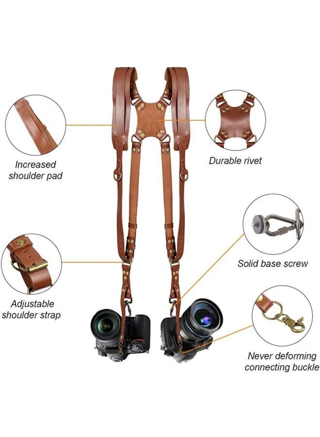 Generic Top Layer Cowhide Camera Shoulder Strap Outdoor Quick Camera Photography Equipment SLR Camera Strap Photography Double Shoulder Strap-Color:Genuine Leather Thickened Shoulders-brown  - Image 1