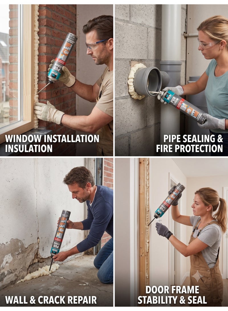 Bison Fire Rated B2 Polyurethane Construction Foam – 750ml Heavy Duty Flame Retardant Expanding Foam Sealant, High Insulation Waterproof Spray for Firewall Openings, Doors, Windows, and Pipe Gaps, BIS-6306402 - Image 3