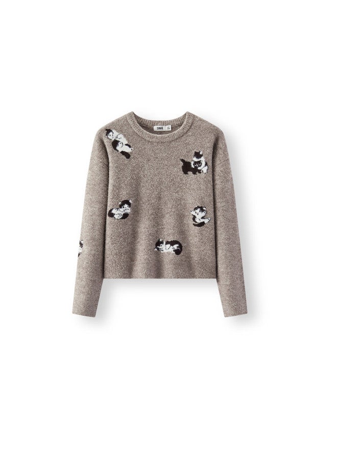 Semir Mall Style | Women's Winter Sweater Cat Jacquard Drop Shoulder Pee Pullover 101725107013 - Image 5