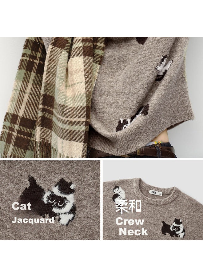 Semir Mall Style | Women's Winter Sweater Cat Jacquard Drop Shoulder Pee Pullover 101725107013 - Image 2