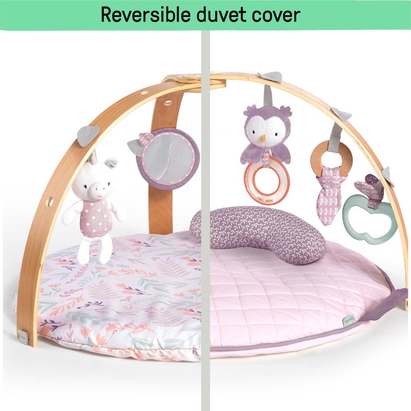 Ingenuity Cozy Spot Reversible Duvet Activity Gym & Play Mat with Wooden-Toy-bar - Calla (Pink), Newborn and up - Image 4