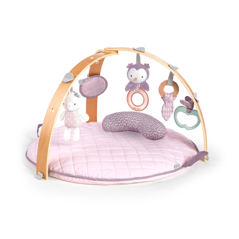 Ingenuity Cozy Spot Reversible Duvet Activity Gym & Play Mat with Wooden-Toy-bar - Calla (Pink), Newborn and up - Image 1