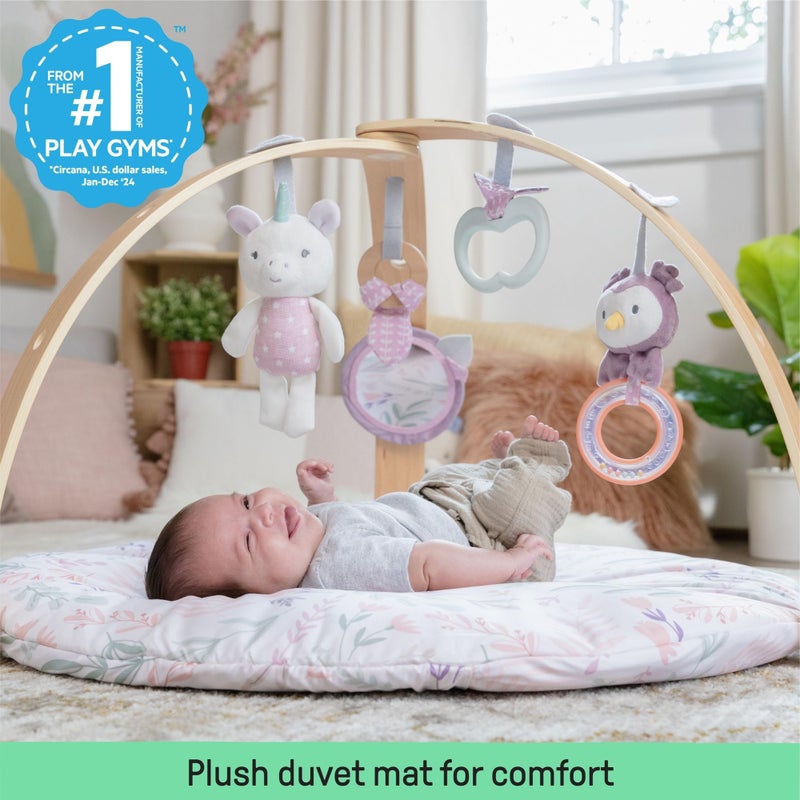 Ingenuity Cozy Spot Reversible Duvet Activity Gym & Play Mat with Wooden-Toy-bar - Calla (Pink), Newborn and up - Image 3