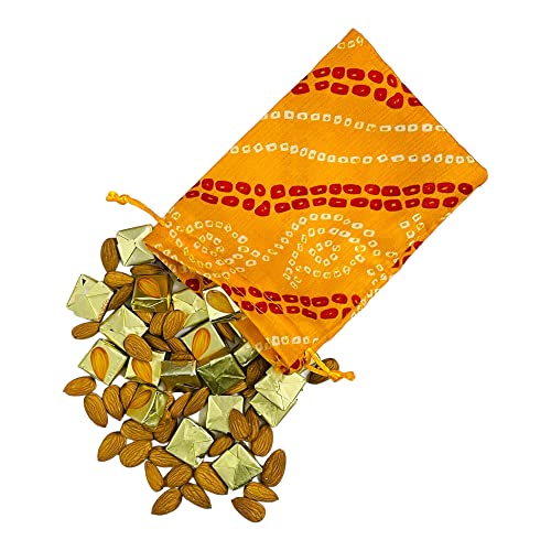 Moira 12pcs 5X7 inch Small Size Bandhej Silk Potli for Gifting, Jewellery Storage, Shagun, Coin Packing (Yellow) - Image 3