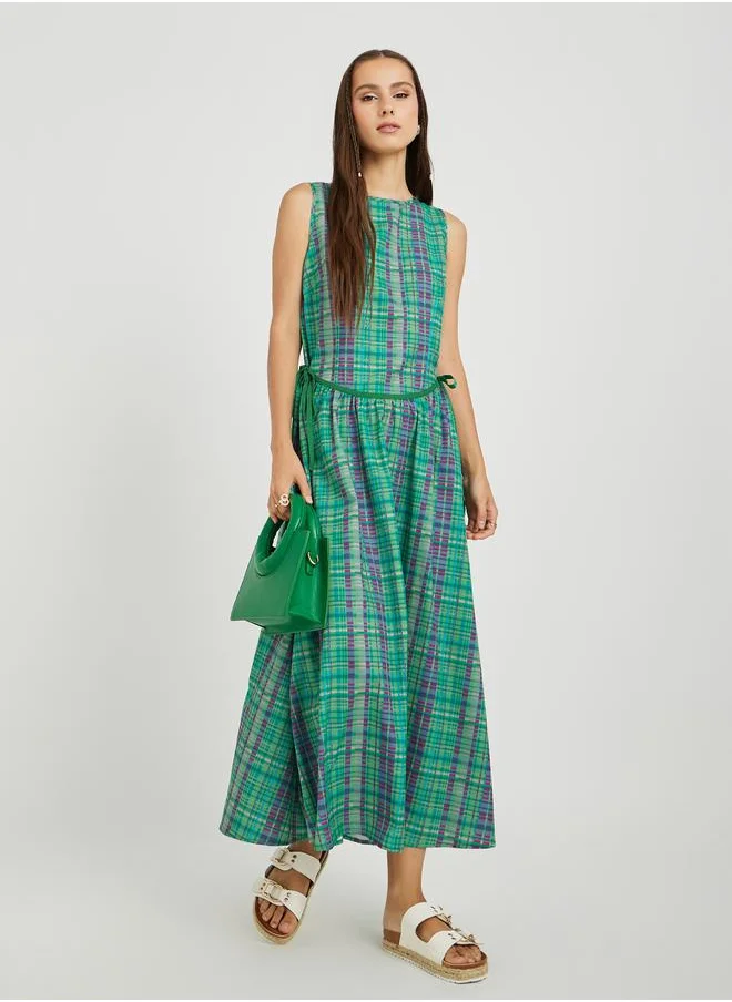 تايك تو Take Two Checked Print Sleeveless Maxi Dress