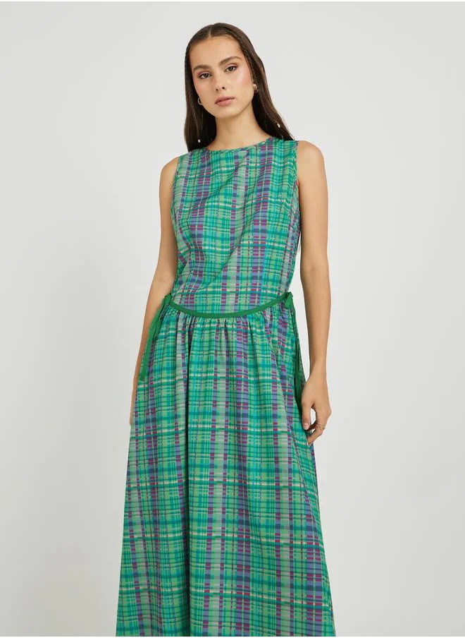 تايك تو Take Two Checked Print Sleeveless Maxi Dress