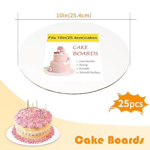 Yeplan 25 Packs White Cake Boards,Cake Boards 10 inch Round,Food-graded Corrugated Cardboard Cake Rounds,Waterproof and Oil-proof Cake Plate for Cake DIY,Dessert and Crafts Display - Image 2