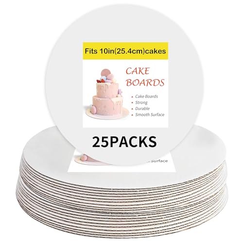 Yeplan 25 Packs White Cake Boards,Cake Boards 10 inch Round,Food-graded Corrugated Cardboard Cake Rounds,Waterproof and Oil-proof Cake Plate for Cake DIY,Dessert and Crafts Display - Image 1