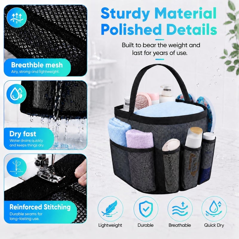 Attmu Mesh Shower Caddy Portable for College Dorm Room Essentials with 8 Pockets, Hanging Shower Caddy Dorm Basket, Quick Dry Shower Bag for Bathroom - Image 2