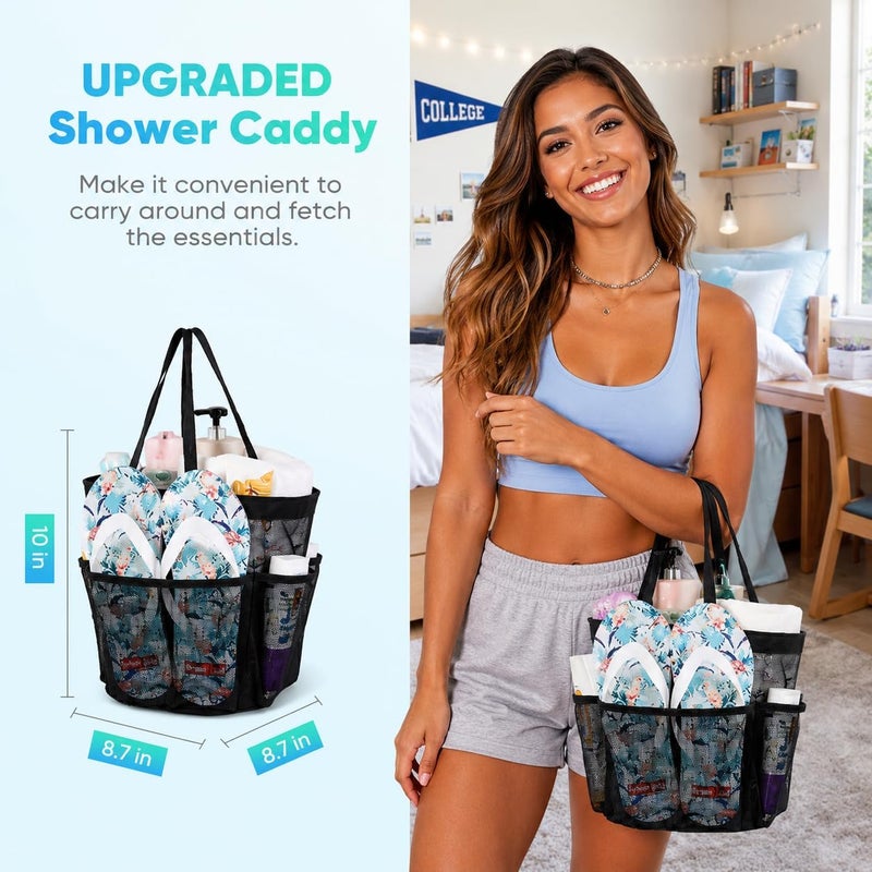Attmu Mesh Shower Caddy Portable for College Dorm Room Essentials with 8 Pockets, Hanging Shower Caddy Dorm Basket, Quick Dry Shower Bag for Bathroom - Image 3