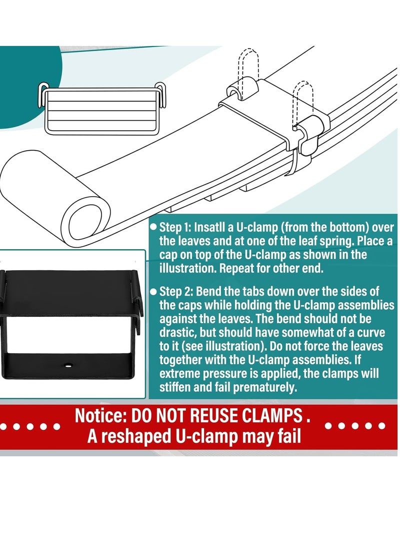4 leaf spring clamp kits up to 2.5 inches wide for vehicle stability control, capped leaf spring bend repair clamps, clamps - Image 3
