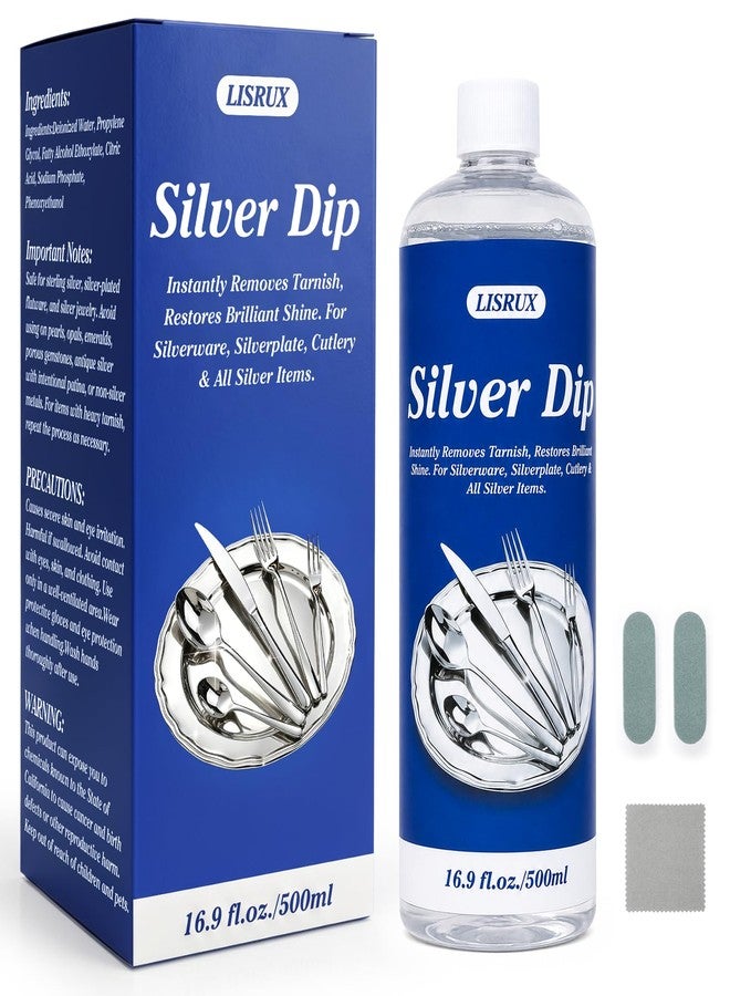LISRUX Silver Cleaner Dip - Fast-Acting Professional Silver Cleaner Tarnish Remover, Silver Polish for Silverware, Antique Pieces, Silver Jewelry & Silver Coins, 16.9 Fl Oz - Image 1