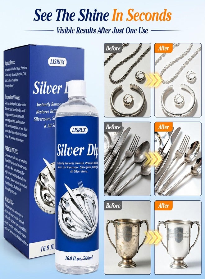 LISRUX Silver Cleaner Dip - Fast-Acting Professional Silver Cleaner Tarnish Remover, Silver Polish for Silverware, Antique Pieces, Silver Jewelry & Silver Coins, 16.9 Fl Oz - Image 3