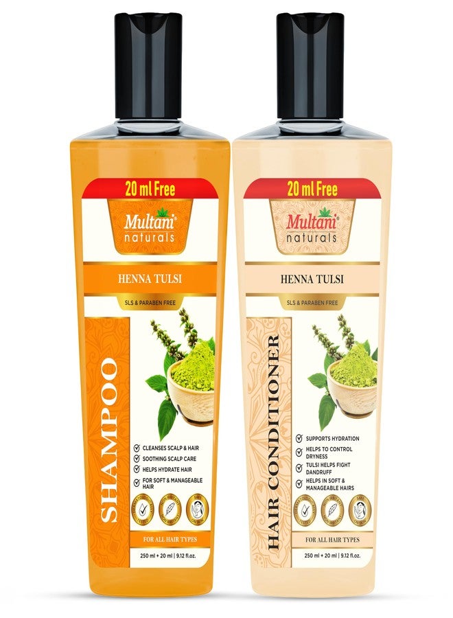 Multani شامبو وبلسم مولتاني ناتشورالز بالحناء والريحان ٢٧٠ مل | عناية أيورفيدية بالشعر لشعر أكثر نعومة وكثافة | يساعد على التحكم في التجعد والقشرة | خالٍ من كبريتات لوريل الصوديوم والبارابين | مُختَبَر من قِبَل أطباء الجلدية - Image 1