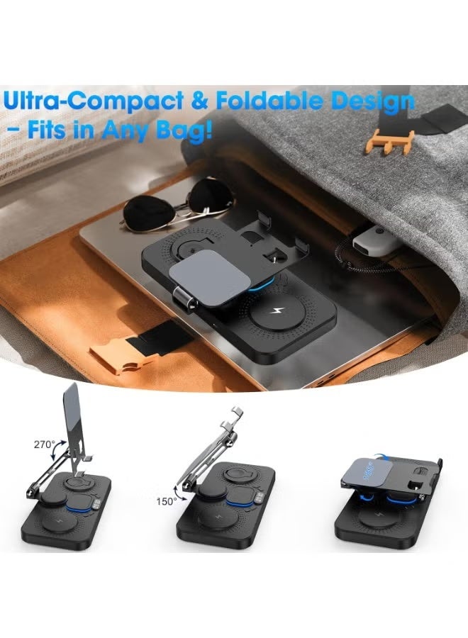 LBMT شاحن لاسلكي 6 في 1 لجهاز Apple، محطة شحن قابلة للطي لجهاز iPad مع شاشة ساعة وإضاءة محيطة بـ 7 ألوان، شاحن لاسلكي لسلسلة iWatch/iPhone 16/15/14/AirPods 4/3 (أسود) - Image 2