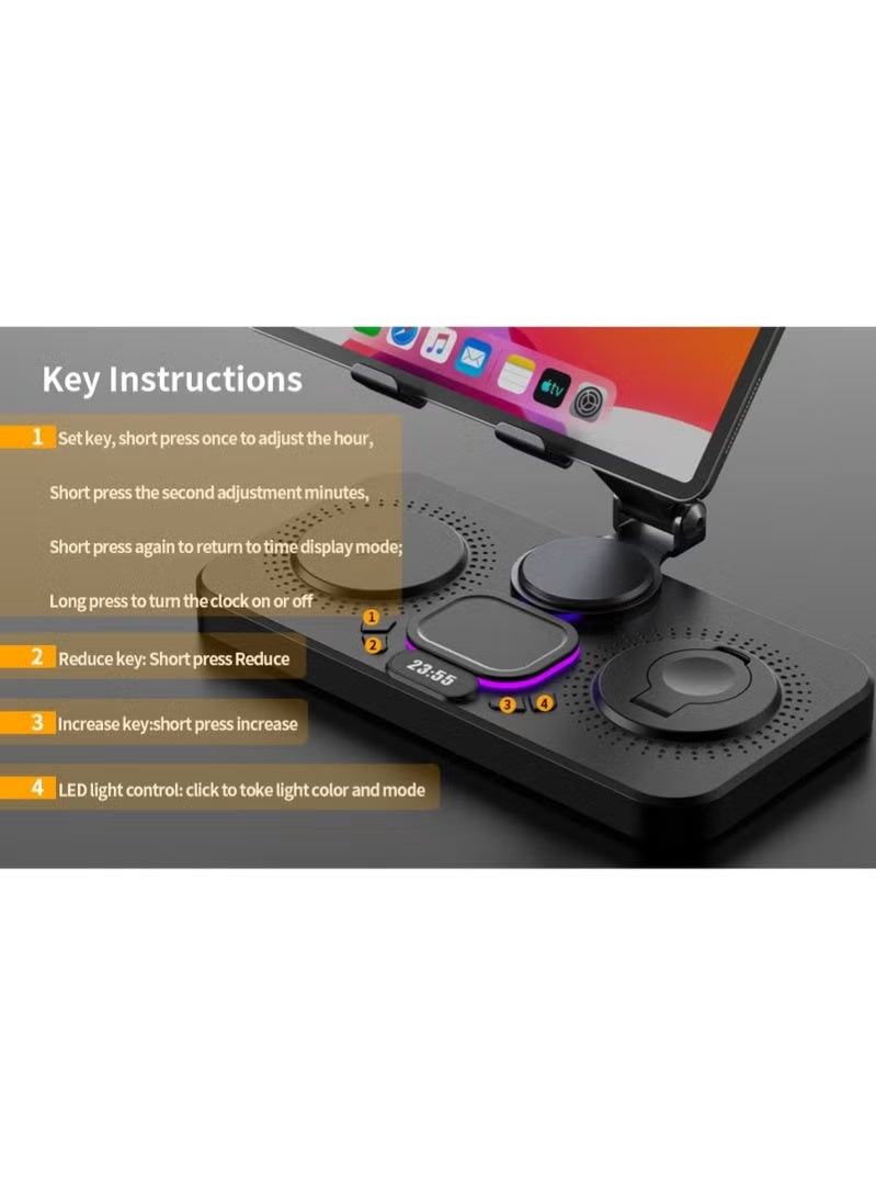 LBMT شاحن لاسلكي 6 في 1 لجهاز Apple، محطة شحن قابلة للطي لجهاز iPad مع شاشة ساعة وإضاءة محيطة بـ 7 ألوان، شاحن لاسلكي لسلسلة iWatch/iPhone 16/15/14/AirPods 4/3 (أسود) - Image 4