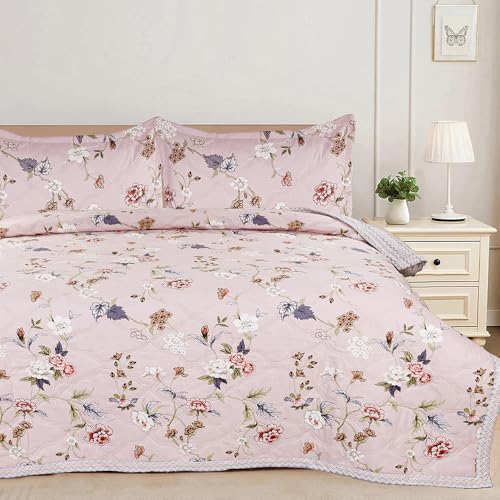 VAS COLLECTIONS Ultrasonic 280tc All Season Supersoft King Size bedcover/Rajaai Quilted Bedspread Ac Blanket/Comforter for Double Bed Durable and Lightweight 220 x 230 Cm, Pink, Purple & White - Image 1